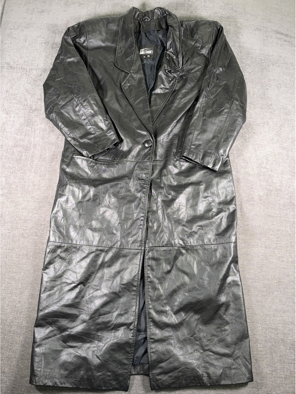 Comint Black Genuine Leather Long Coat Size M
